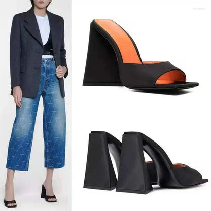 Slippers Women Pumps Heels Platform Slides Large Size Patent Leather Sandals Mules Shoes Summer