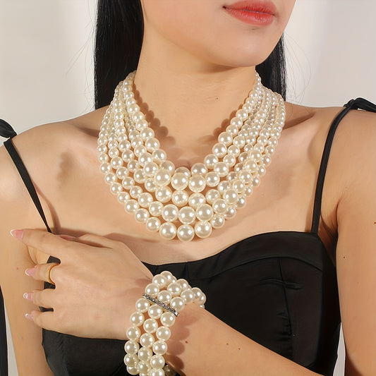 1 Pair Of Earrings + 1 Bracelet + 1 Necklace Boho Style Jewelry Set Multi Layer Design Made Of Spherical Beads Pick A Color U Prefer