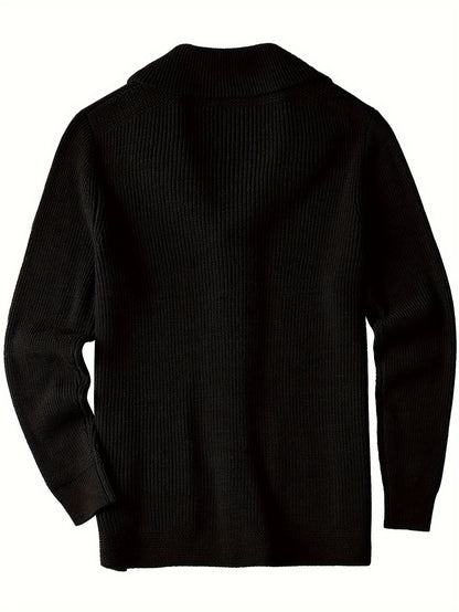 Plus Size Mens Soft Knit Cardigan Sweater - Classic Shawl Collar, Warm and Cozy with Pockets - Elegant Coat Style for Winter and Fall Seasons