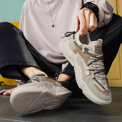 Men's Trendy Street Style Chunky Shoes, Comfy Non Slip Lace Up Durable Soft Sole Sneakers For Men's Outdoor Activities
