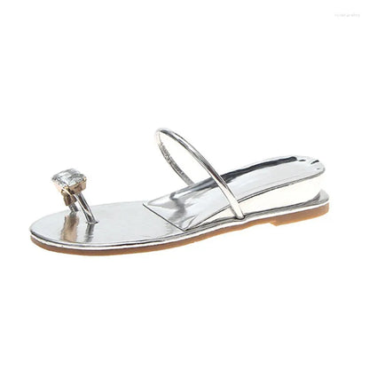 Slippers Women's High Heel Comfortable Wedge Heels Sandals Rhinestone Inlaid Flip Flops Casual Shopping Slides Summer