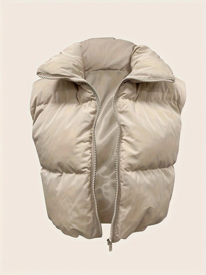 Stylish High Neck Sleeveless Vest Coat - Zip-Up, Casual, Solid Color, Women's Outerwear - Perfect for Daily Wear, Travel, and Outdoor Activities