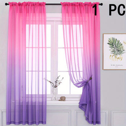 1pc Stunning Pink Purple Gradient Gauze Curtain - Rod Pocket Window Treatment for Bedroom, Office, Kitchen, Living Room, Study - Home Decor, Soft Filtered Light, Easy Installation, Versatile Design