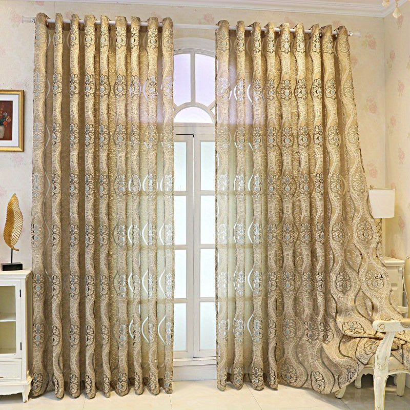 1pc Luxurious Golden Jacquard Window Curtain - Elevate Your Space with Elegant Patterns, Soft Texture, and Sunlight Filtering - Perfect for Living Room, Bedroom, and Balcony Home Decor
