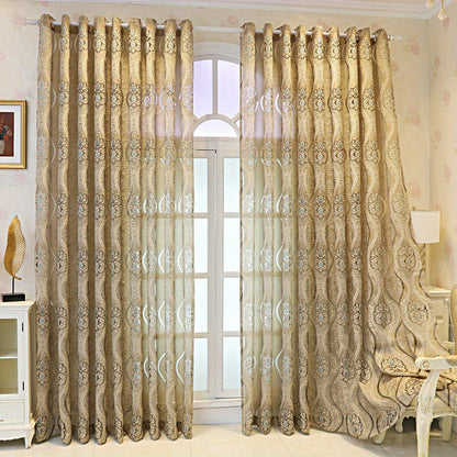 1pc Luxurious Golden Jacquard Window Curtain - Elevate Your Space with Elegant Patterns, Soft Texture, and Sunlight Filtering - Perfect for Living Room, Bedroom, and Balcony Home Decor
