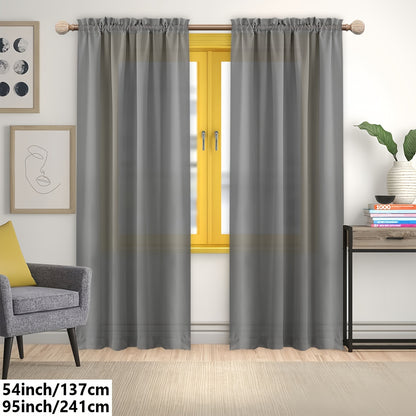 2 Panels Solid Color Light Filtering Curtains - Rod Pocket Design for Easy Installation, Softens Natural Light, and Provides Privacy - Perfect for Living Room, Office, Bedroom, and Home Decoration