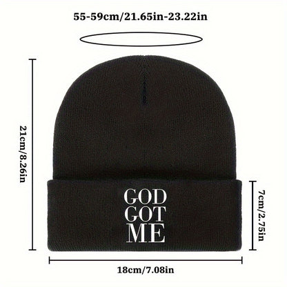 1pc Unisex Embroidered GOD GOT ME Knitted Beanie Hat - Skullies & Beanies with Unique Design, Ideal Gift Choice for Men and Women