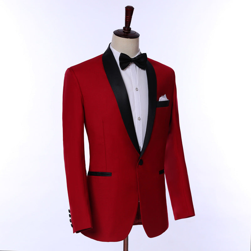 LOVECCR   Men's Suit Red Simple Business Business Wear Formal Dress Groom Best Man Wedding Korean Style Leisure Suit Dress Men