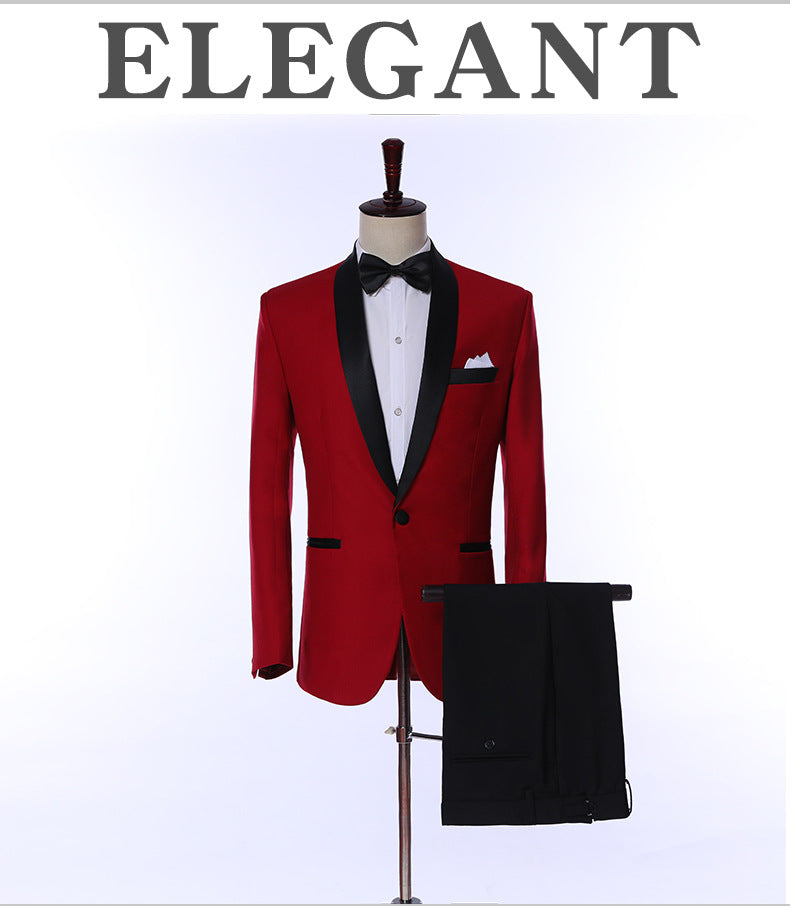 LOVECCR   Men's Suit Red Simple Business Business Wear Formal Dress Groom Best Man Wedding Korean Style Leisure Suit Dress Men