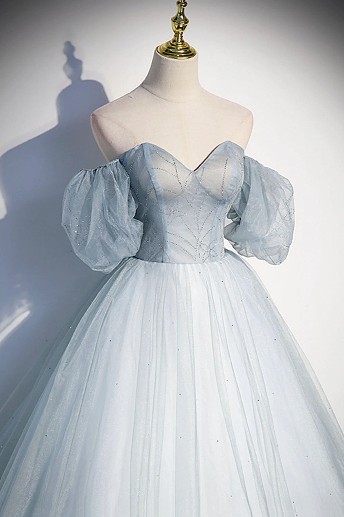 LOVECCRLovely Light Blue Tulle Sweetheart Long Evening Dress, Light Blue Prom Dress