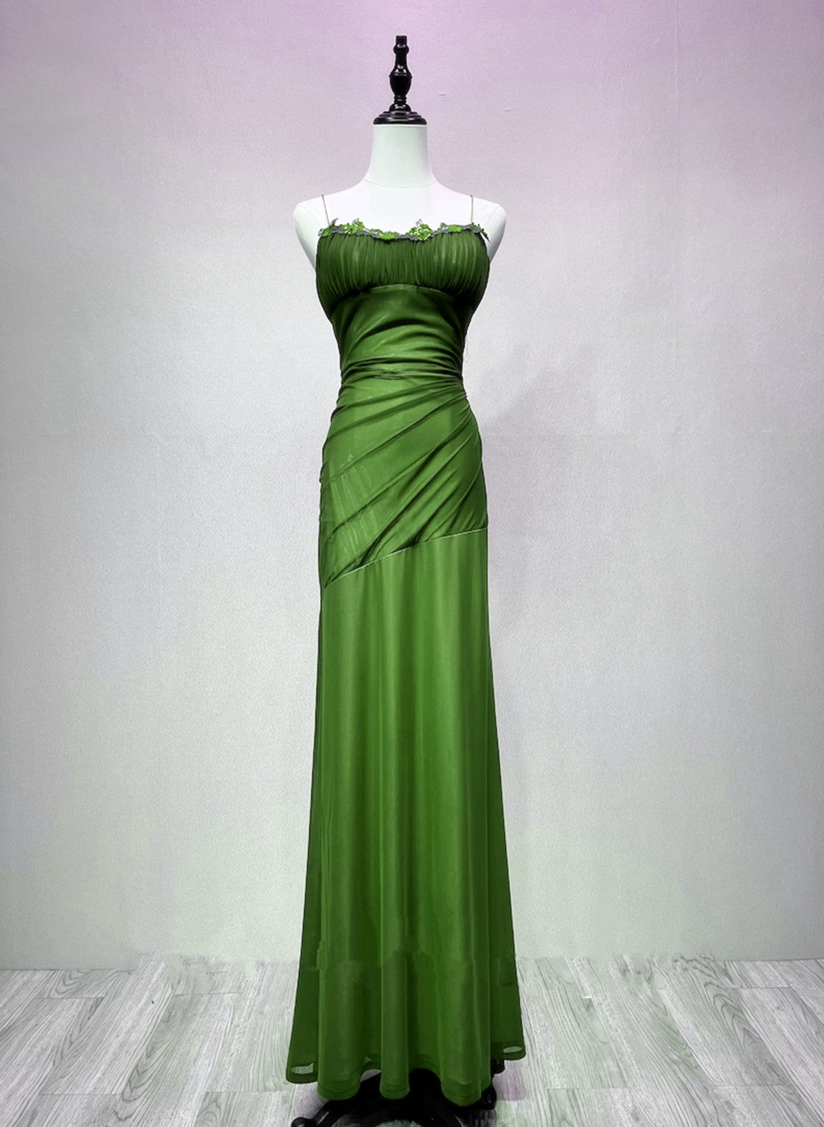 LOVECCRGreen Straps Lace-up Formal Dress Evening Dress, Green Spandex Prom Dress