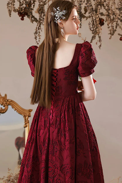 LOVECCRWine Red Sweetheart Floral A-line Prom Dress, Wine Red Evening Dress Party Dress