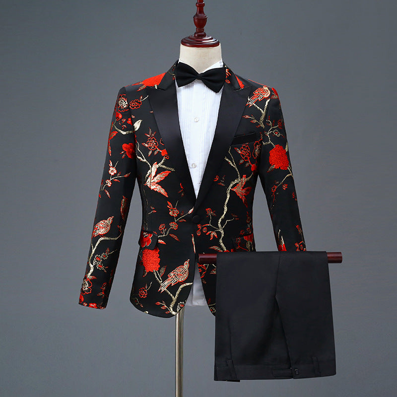 LOVECCR   New Black Embroidered Men's Single-Breasted Suit Suit Stage Performance MC Performance Wear