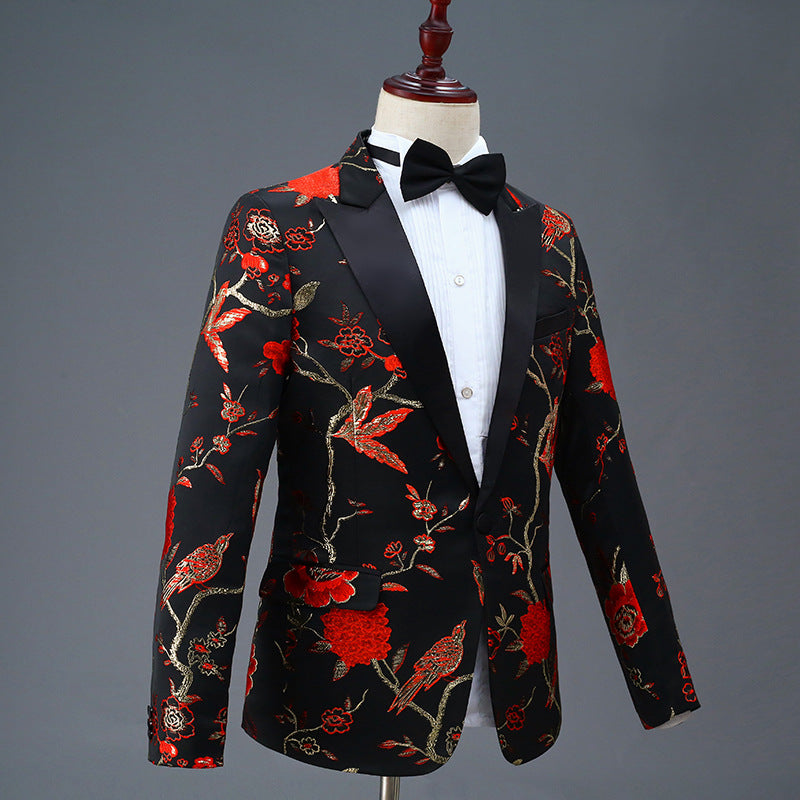 LOVECCR   New Black Embroidered Men's Single-Breasted Suit Suit Stage Performance MC Performance Wear