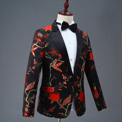 LOVECCR   New Black Embroidered Men's Single-Breasted Suit Suit Stage Performance MC Performance Wear