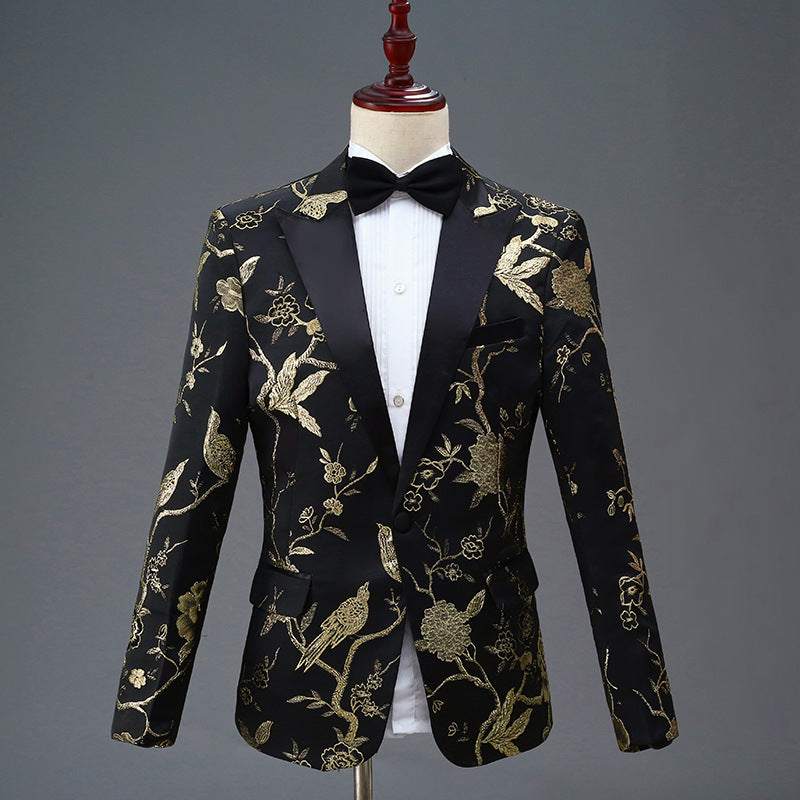 LOVECCR   New Black Embroidered Men's Single-Breasted Suit Suit Stage Performance MC Performance Wear