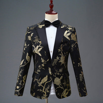 LOVECCR   New Black Embroidered Men's Single-Breasted Suit Suit Stage Performance MC Performance Wear