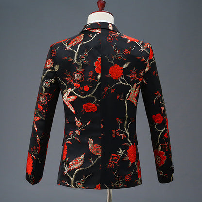 LOVECCR   New Black Embroidered Men's Single-Breasted Suit Suit Stage Performance MC Performance Wear