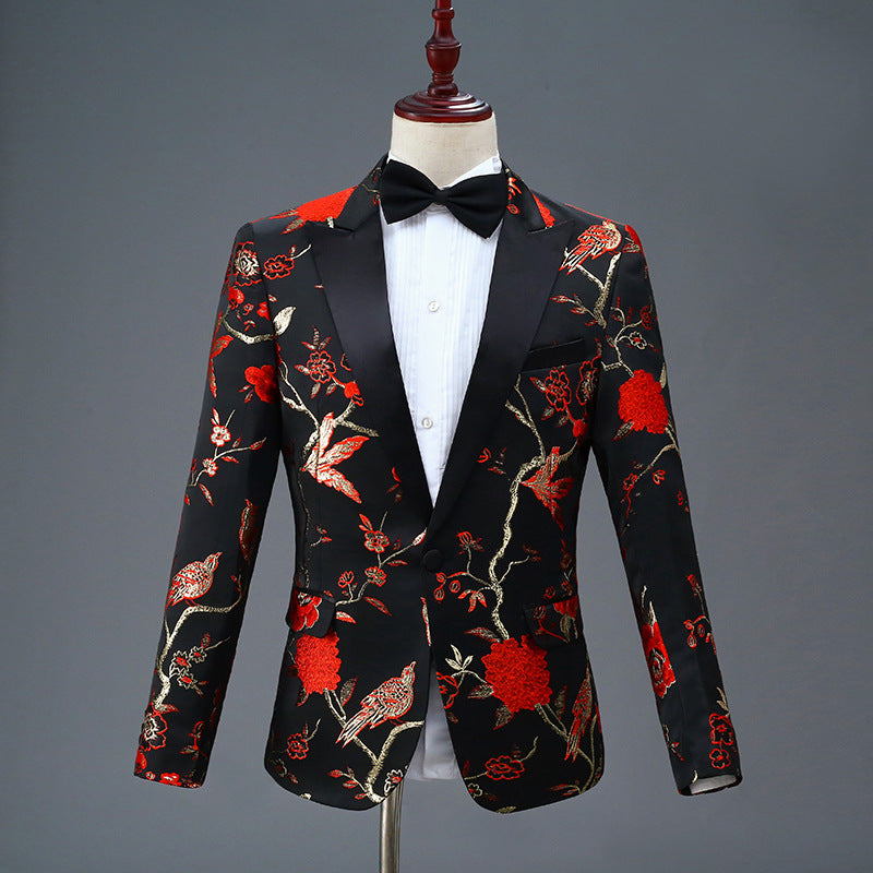 LOVECCR   New Black Embroidered Men's Single-Breasted Suit Suit Stage Performance MC Performance Wear