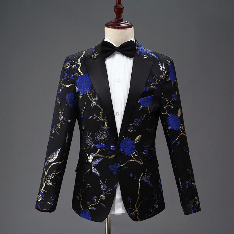 LOVECCR   New Black Embroidered Men's Single-Breasted Suit Suit Stage Performance MC Performance Wear