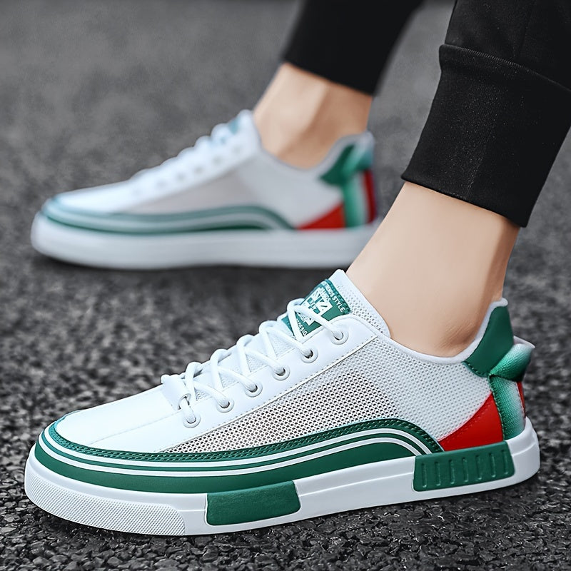 Men's Breathable Mesh Skate Sneakers - Fashionable & Comfortable Casual Shoes for All Seasons, Versatile Streetwear with Lace-Up Closure