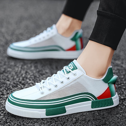 Men's Breathable Mesh Skate Sneakers - Fashionable & Comfortable Casual Shoes for All Seasons, Versatile Streetwear with Lace-Up Closure