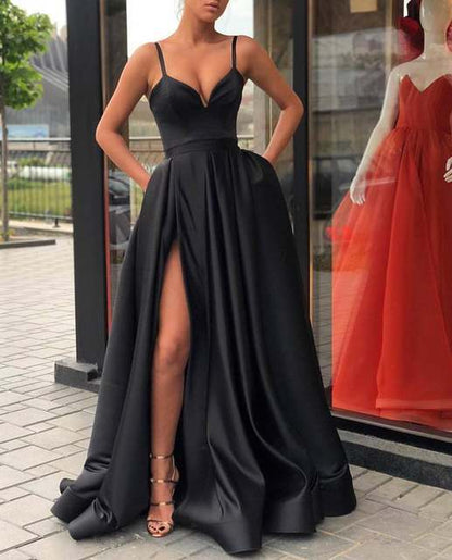 new New spring   dress, thin solid color suspender trailing banquet satin dress