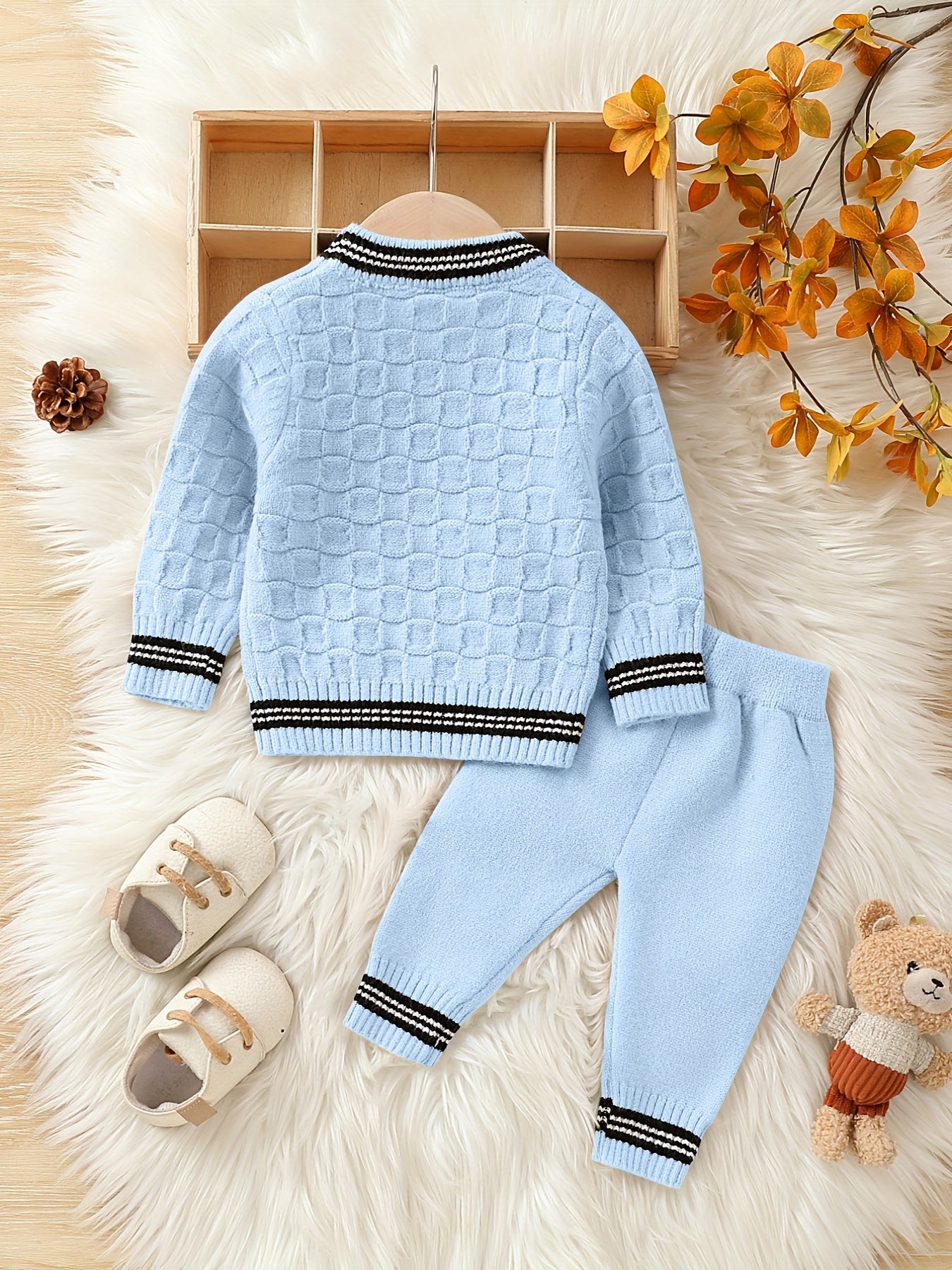 Baby Boy Autumn And Winter Basic Knitted Sweater Set, Kids Pants Pullover Top Set Casual Clothes