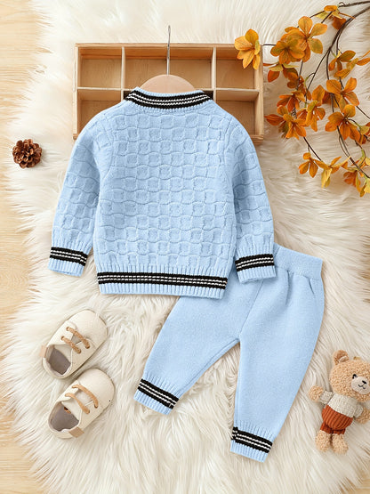 Baby Boy Autumn And Winter Basic Knitted Sweater Set, Kids Pants Pullover Top Set Casual Clothes