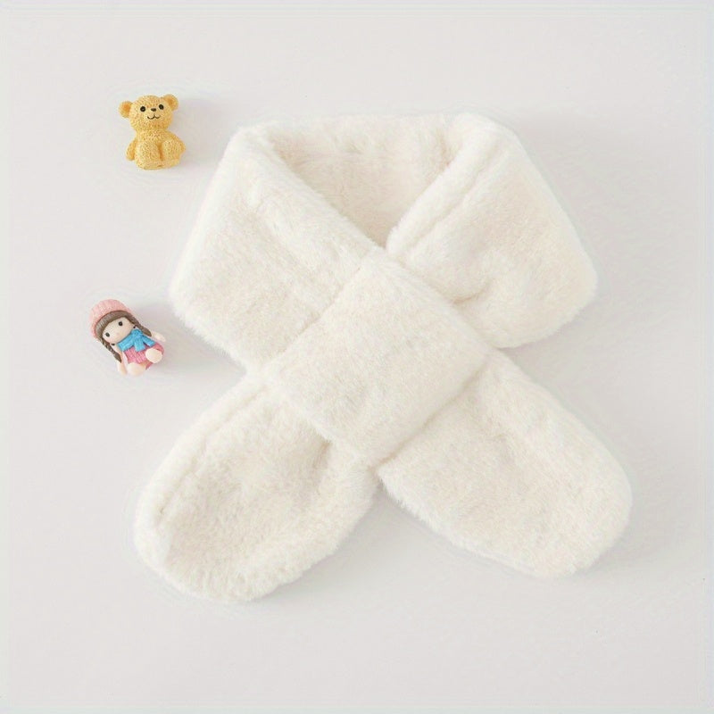 1pc Simple Cute Round Neck Children's Solid Color Fur Scarf For Autumn And Winter