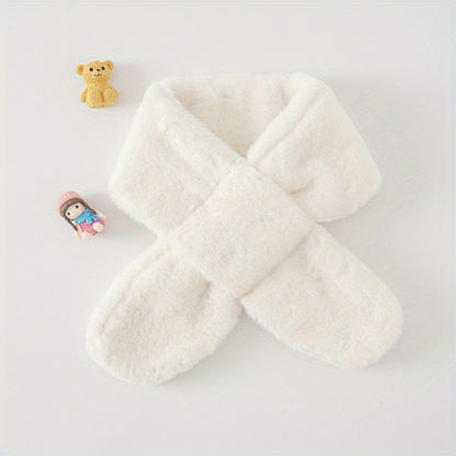 1pc Simple Cute Round Neck Children's Solid Color Fur Scarf For Autumn And Winter