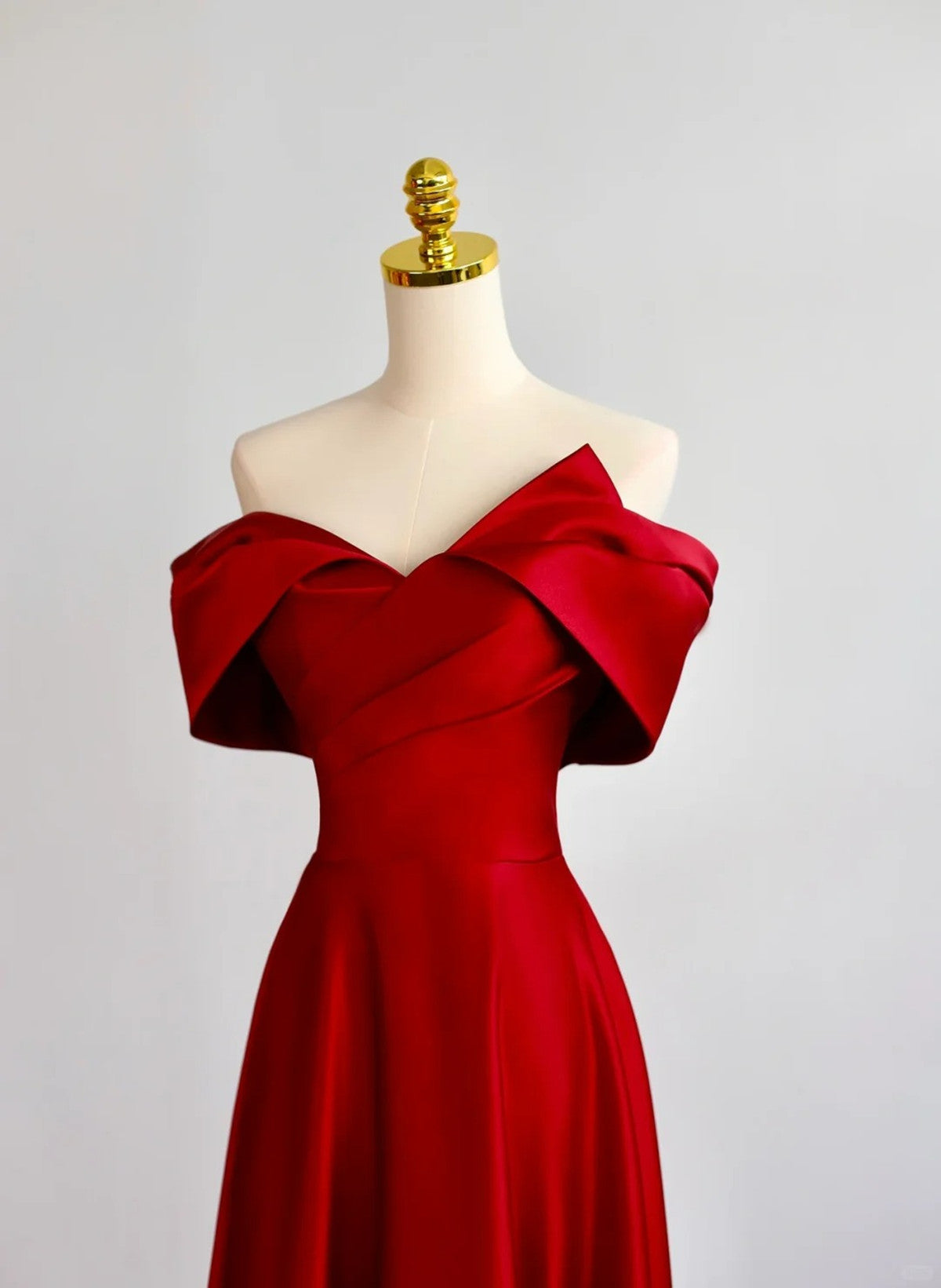 LOVECCRRed Satin Off Shoulder Sweetheart Long Party Dress, Red Satin Prom Dress