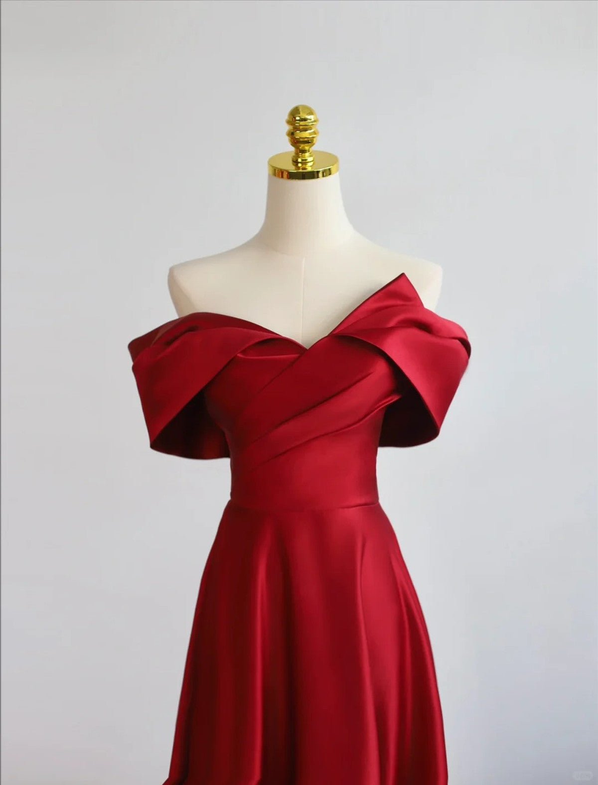 LOVECCRRed Satin Off Shoulder Sweetheart Long Party Dress, Red Satin Prom Dress
