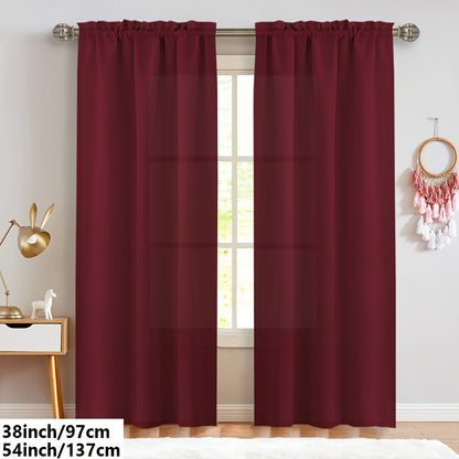 2 Panels Solid Color Light Filtering Curtains - Rod Pocket Design for Easy Installation, Softens Natural Light, and Provides Privacy - Perfect for Living Room, Office, Bedroom, and Home Decoration