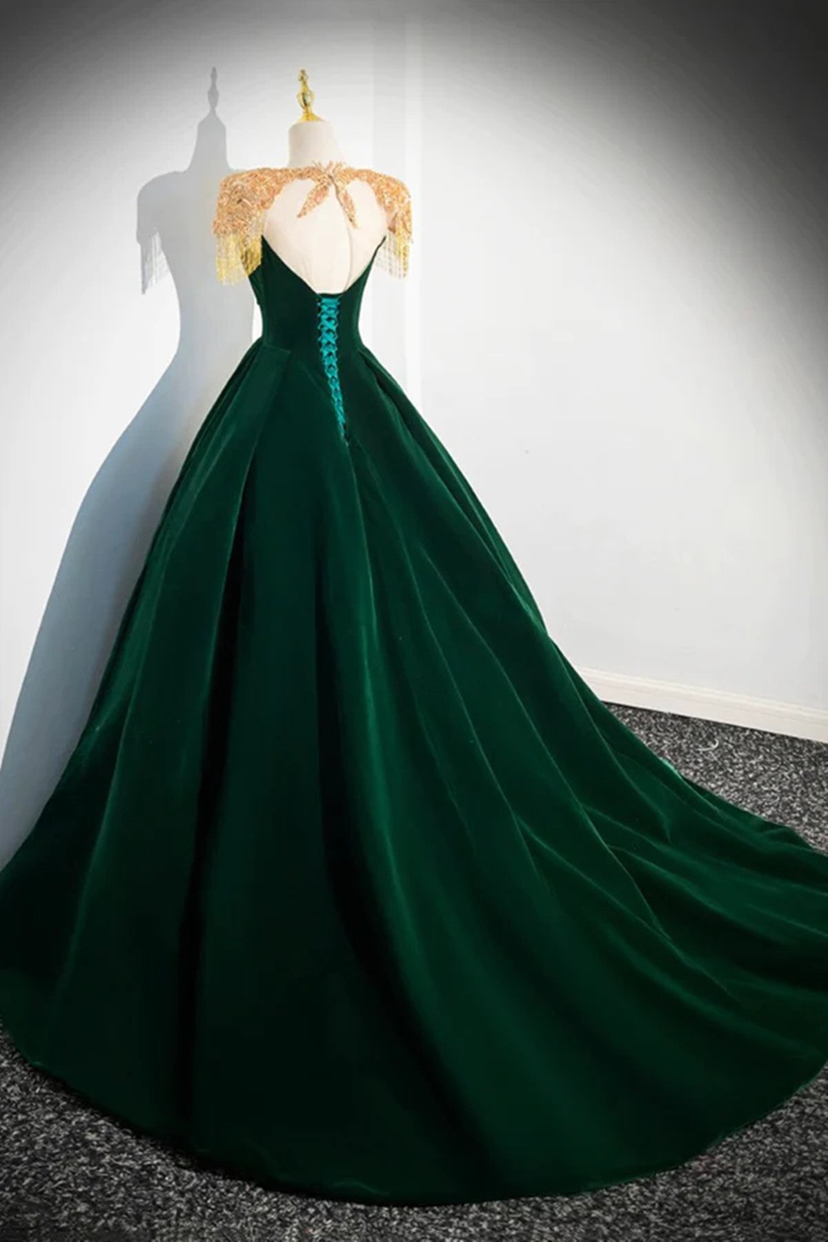 LOVECCRDark Green Velvet A-line Long Prom Dress, Dark Green Evening Party Dress