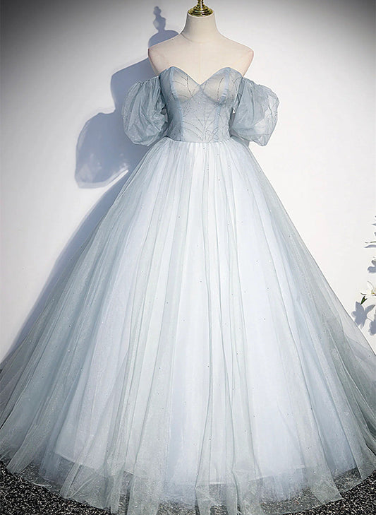 LOVECCRLovely Light Blue Tulle Sweetheart Long Evening Dress, Light Blue Prom Dress