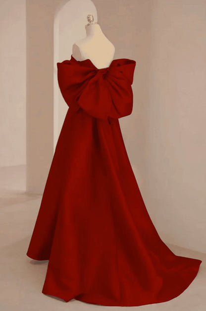 LOVECCRWine Red Satin Long Prom Dress Party Dress, A-line Wine Red Evening Dress