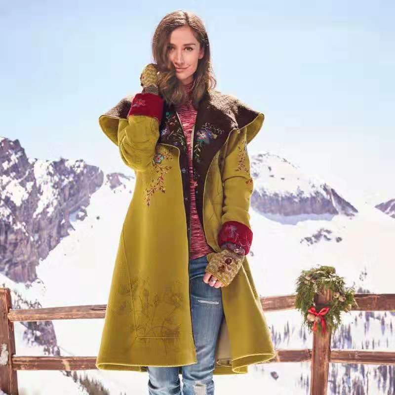 autumn and winter new  New Popular trade women's clothing  medium and long printed top long-sleeved woolen coat