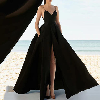 New summer 024  women's clothing sexy V-neck dress suspender solid color sleeveless fashion evening dress