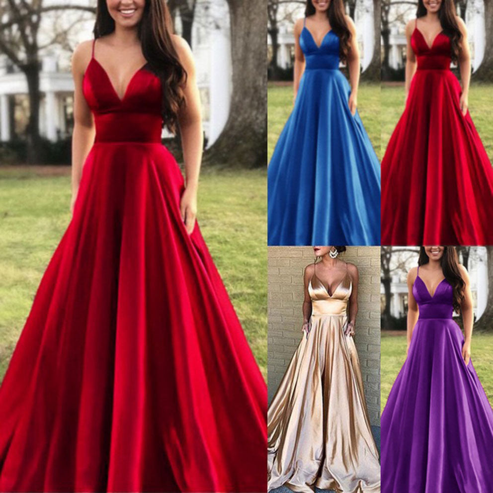 New summer 024  women's clothing sexy V-neck dress suspender solid color sleeveless fashion evening dress