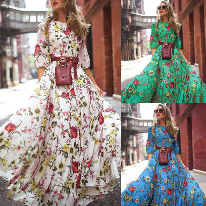 2025 spring and autumn  new New  dress printed pendulum temperament chiffon floral slim dress