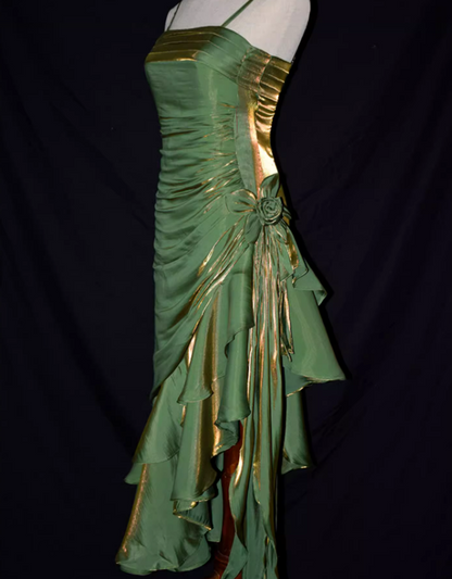 LOVECCRCharming Mermaid High Low Satin Straps Party Dress, Vintage Style Prom Dress