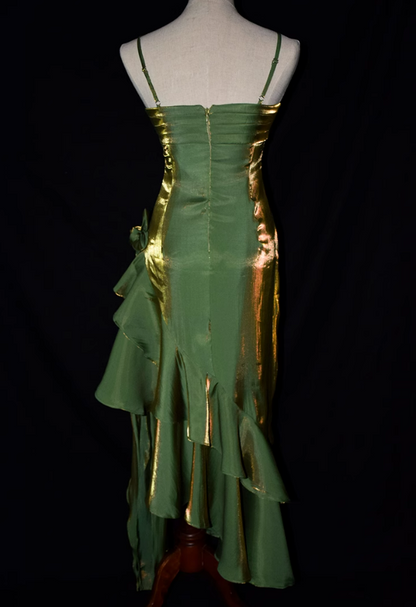 LOVECCRCharming Mermaid High Low Satin Straps Party Dress, Vintage Style Prom Dress