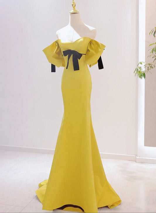 LOVECCRYellow Mermaid Sweetheart Prom Dress, Off Shoulder Yellow Evening Dress