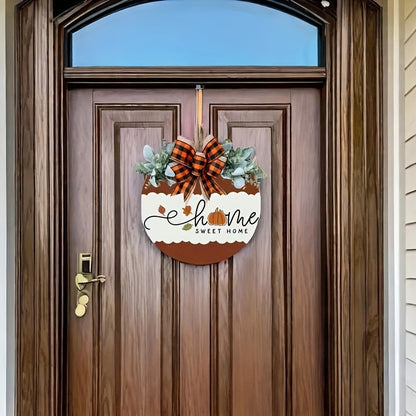 1pc Elegant Fall Thanksgiving Front Door Wreath Sign - Decorative Signs & Plaques for Home Room Living Room Office - Artificial Wood Versatile Wall Hanging Fall Decor with Autumn Leaves and Berries Accents