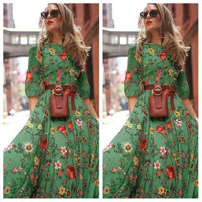 2025 spring and autumn  new New  dress printed pendulum temperament chiffon floral slim dress