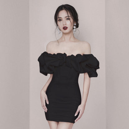 LOVECCR Socialite Temperament Party Gathering Advanced Texture Small Dress Black Strapless Tube Top Package Hip Slim Fit Dress