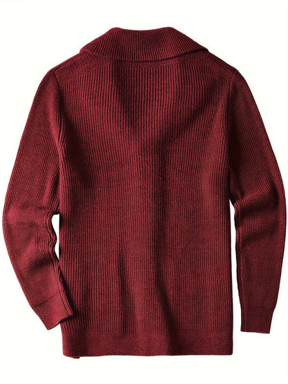 Plus Size Mens Soft Knit Cardigan Sweater - Classic Shawl Collar, Warm and Cozy with Pockets - Elegant Coat Style for Winter and Fall Seasons