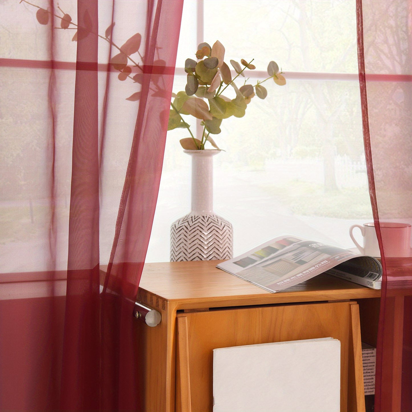 2pcs Sheer Voile Window Treatment Rod Pocket Curtains, For Kitchen Bedroom Living Room Drapes, Sunlight Filtering Privacy Protected Bedroom Living Room Office Home Decor