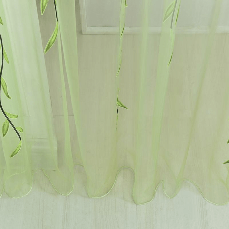 1pc Elegant Leaf Pattern Green and Purple Sheer Tulle Curtain - Soft, Breathable, and Light-Filtering Window Treatment for Living Room, Bedroom, Balcony - Adds Elegance and Sophistication to Any Room, Easy to Hang and Maintain